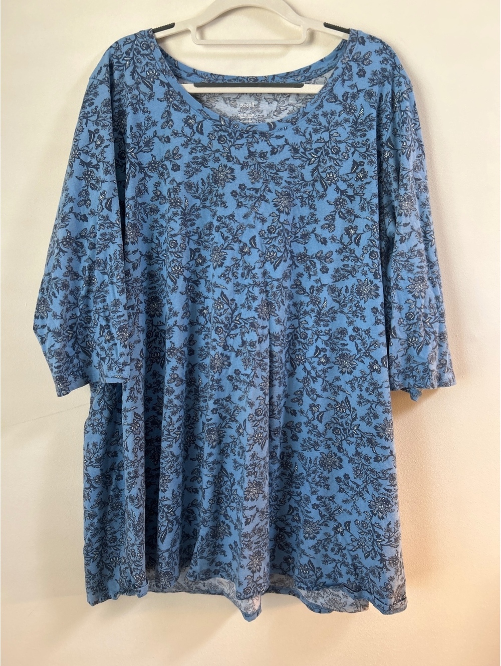 Pure Jill Ballet Sleeve Tunic Blue Floral Print Size Large